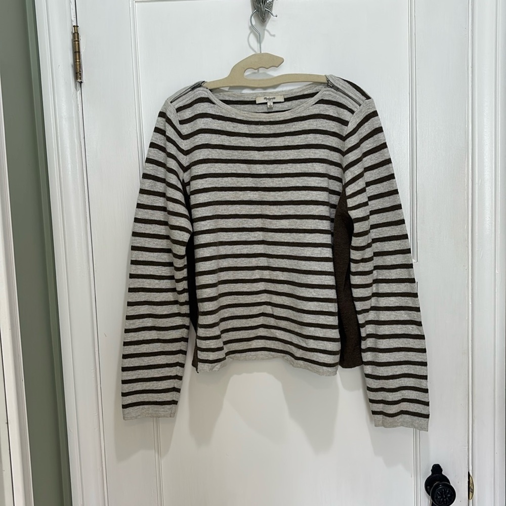 Madewell striped zipper sweater brown large